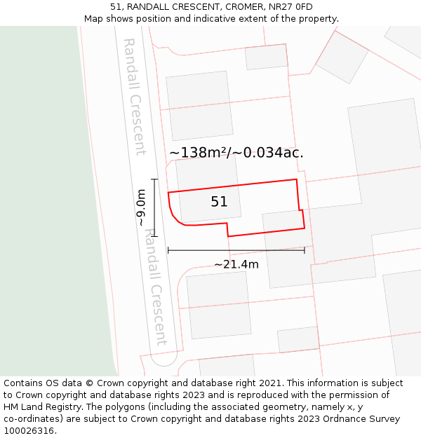 51, RANDALL CRESCENT, CROMER, NR27 0FD: Plot and title map
