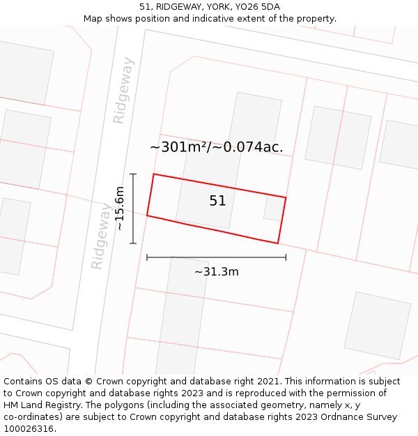 51, RIDGEWAY, YORK, YO26 5DA: Plot and title map