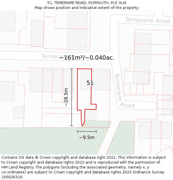 51, TEMERAIRE ROAD, PLYMOUTH, PL5 3UA: Plot and title map
