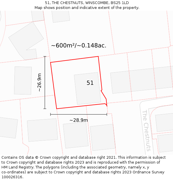 51, THE CHESTNUTS, WINSCOMBE, BS25 1LD: Plot and title map