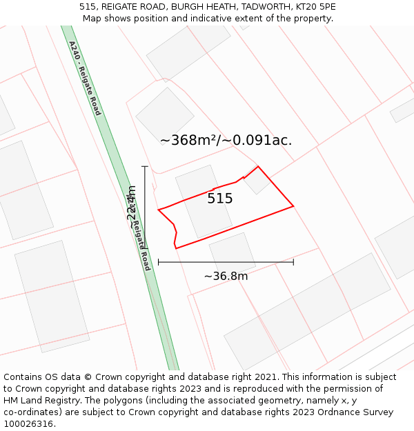 515, REIGATE ROAD, BURGH HEATH, TADWORTH, KT20 5PE: Plot and title map