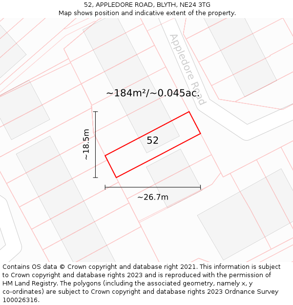 52, APPLEDORE ROAD, BLYTH, NE24 3TG: Plot and title map