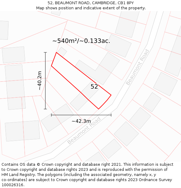 52, BEAUMONT ROAD, CAMBRIDGE, CB1 8PY: Plot and title map
