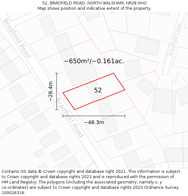 52, BRADFIELD ROAD, NORTH WALSHAM, NR28 0HG: Plot and title map