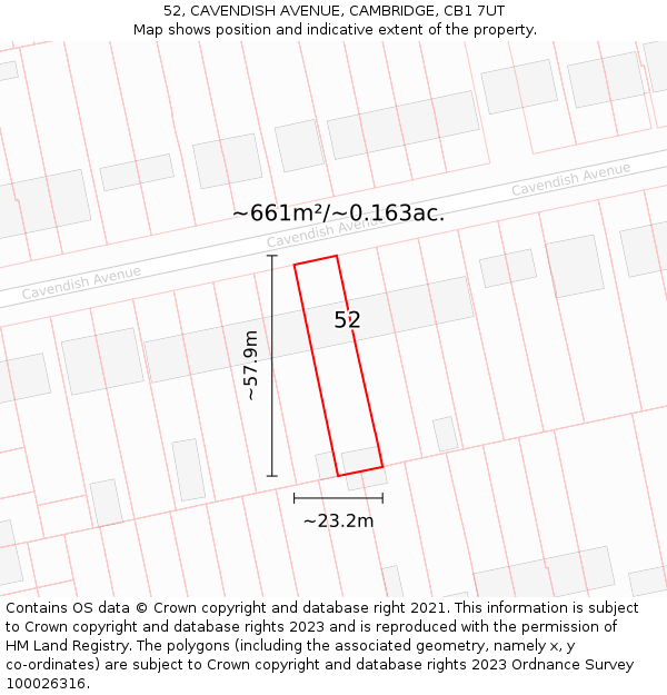 52, CAVENDISH AVENUE, CAMBRIDGE, CB1 7UT: Plot and title map