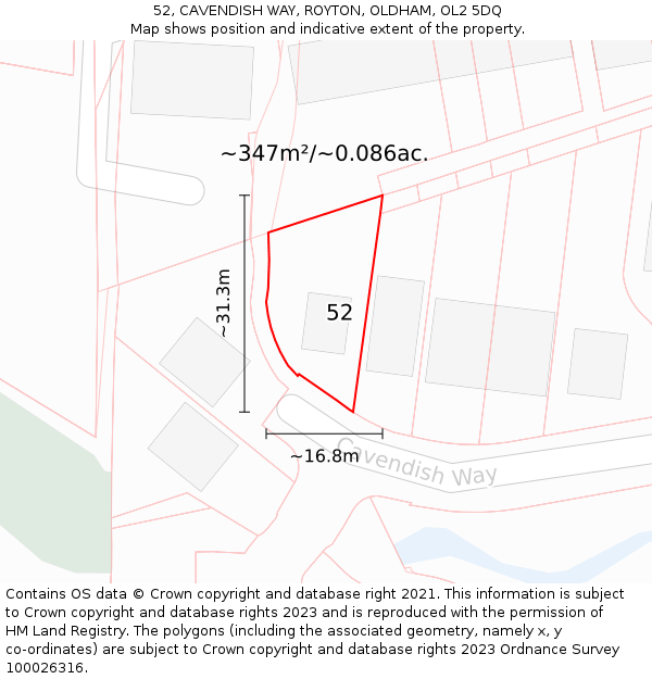 52, CAVENDISH WAY, ROYTON, OLDHAM, OL2 5DQ: Plot and title map