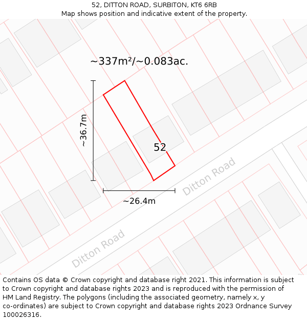 52, DITTON ROAD, SURBITON, KT6 6RB: Plot and title map