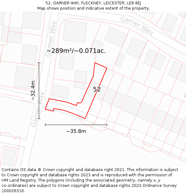 52, GARNER WAY, FLECKNEY, LEICESTER, LE8 8EJ: Plot and title map