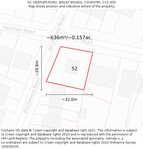 52, HEATHER ROAD, BINLEY WOODS, COVENTRY, CV3 2DD: Plot and title map