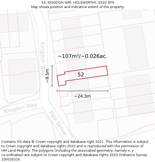 52, KINGDON WAY, HOLSWORTHY, EX22 6FN: Plot and title map