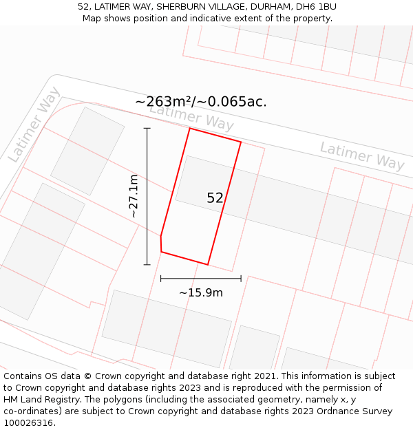 52, LATIMER WAY, SHERBURN VILLAGE, DURHAM, DH6 1BU: Plot and title map