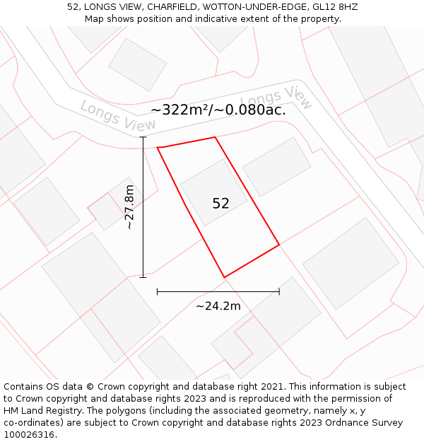 52, LONGS VIEW, CHARFIELD, WOTTON-UNDER-EDGE, GL12 8HZ: Plot and title map