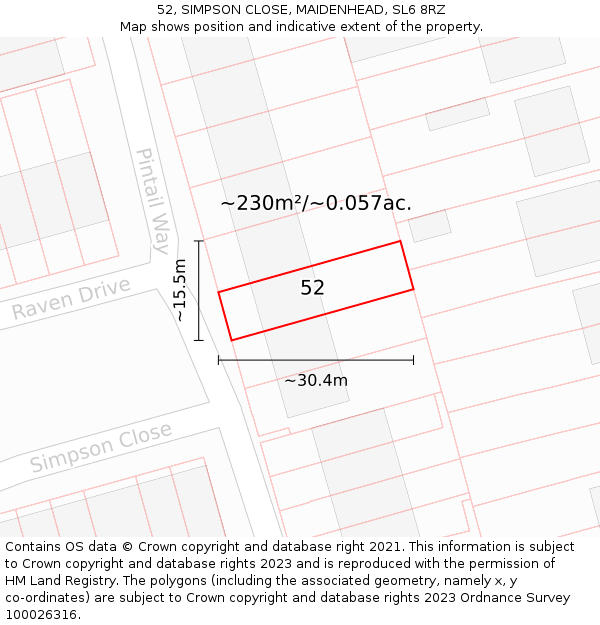 52, SIMPSON CLOSE, MAIDENHEAD, SL6 8RZ: Plot and title map