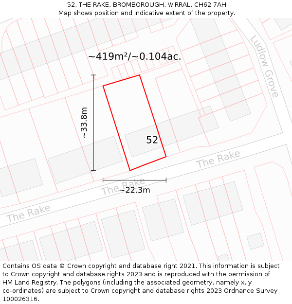 52, THE RAKE, BROMBOROUGH, WIRRAL, CH62 7AH: Plot and title map