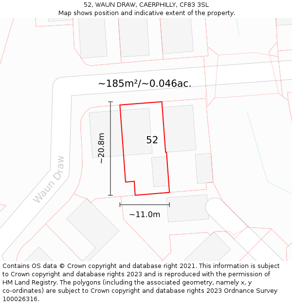 52, WAUN DRAW, CAERPHILLY, CF83 3SL: Plot and title map