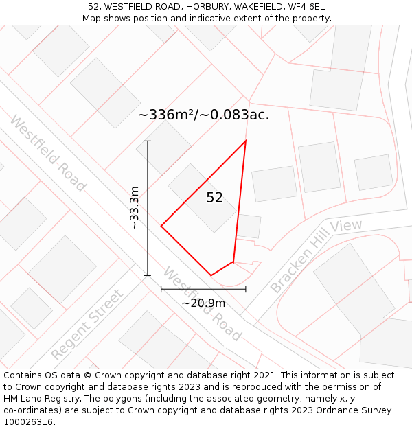 52, WESTFIELD ROAD, HORBURY, WAKEFIELD, WF4 6EL: Plot and title map