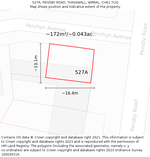 527A, PENSBY ROAD, THINGWALL, WIRRAL, CH61 7UQ: Plot and title map