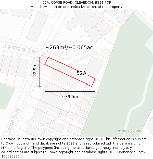 52A, COPSE ROAD, CLEVEDON, BS21 7QP: Plot and title map