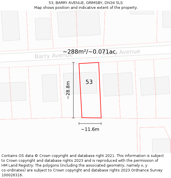 53, BARRY AVENUE, GRIMSBY, DN34 5LS: Plot and title map
