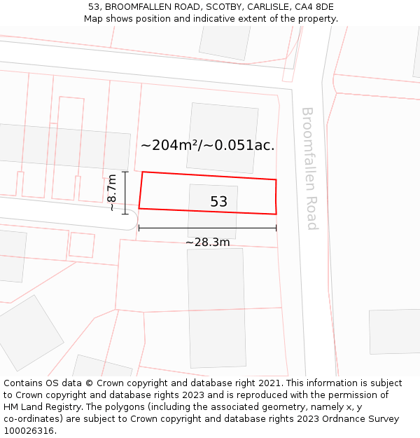 53, BROOMFALLEN ROAD, SCOTBY, CARLISLE, CA4 8DE: Plot and title map
