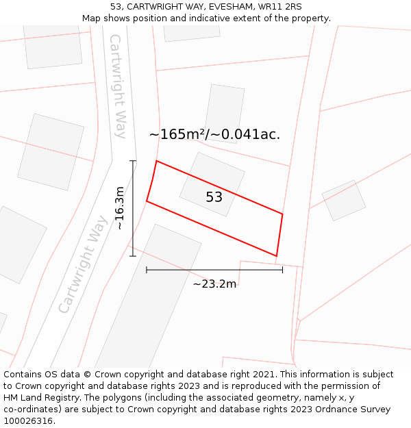 53, CARTWRIGHT WAY, EVESHAM, WR11 2RS: Plot and title map