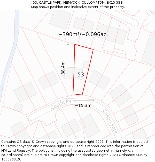 53, CASTLE PARK, HEMYOCK, CULLOMPTON, EX15 3SB: Plot and title map