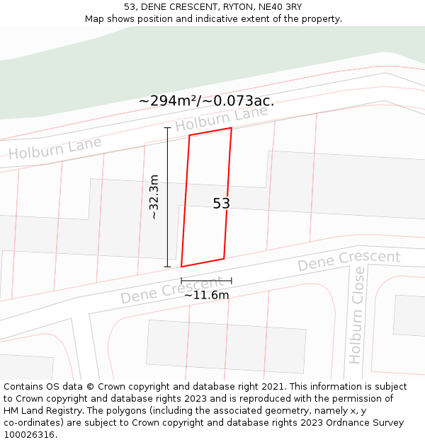 53, DENE CRESCENT, RYTON, NE40 3RY: Plot and title map