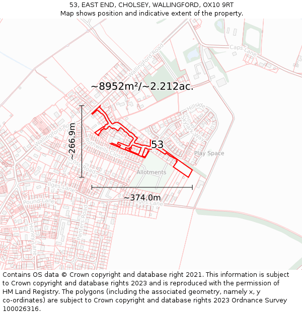 53, EAST END, CHOLSEY, WALLINGFORD, OX10 9RT: Plot and title map