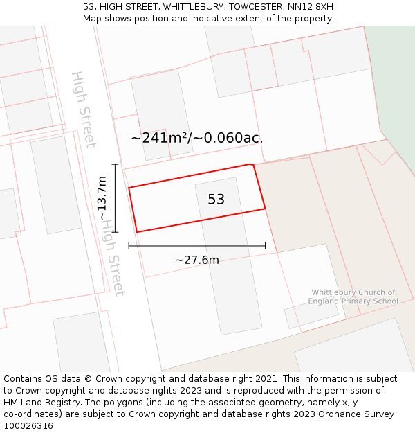 53, HIGH STREET, WHITTLEBURY, TOWCESTER, NN12 8XH: Plot and title map
