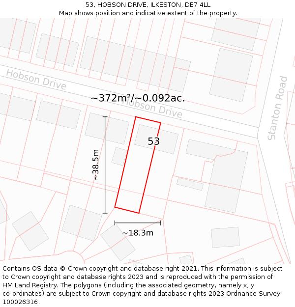 53, HOBSON DRIVE, ILKESTON, DE7 4LL: Plot and title map