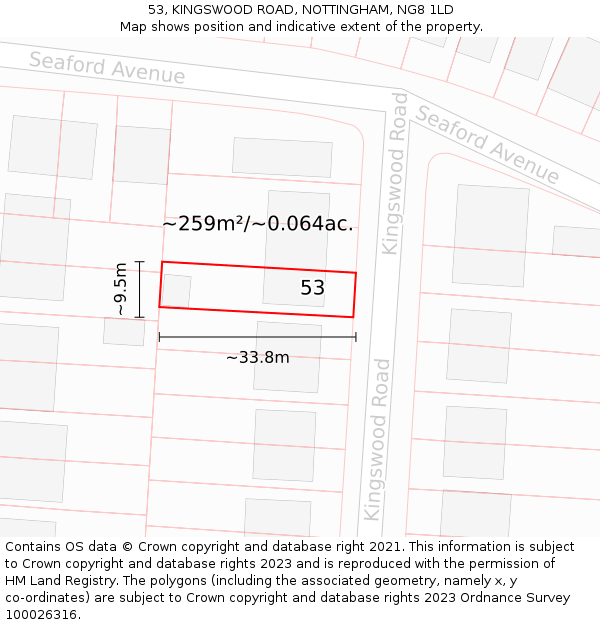 53, KINGSWOOD ROAD, NOTTINGHAM, NG8 1LD: Plot and title map