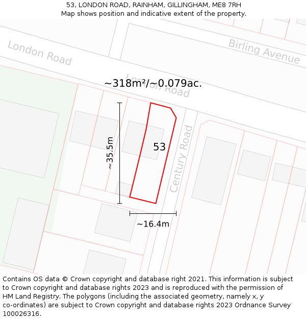 53, LONDON ROAD, RAINHAM, GILLINGHAM, ME8 7RH: Plot and title map