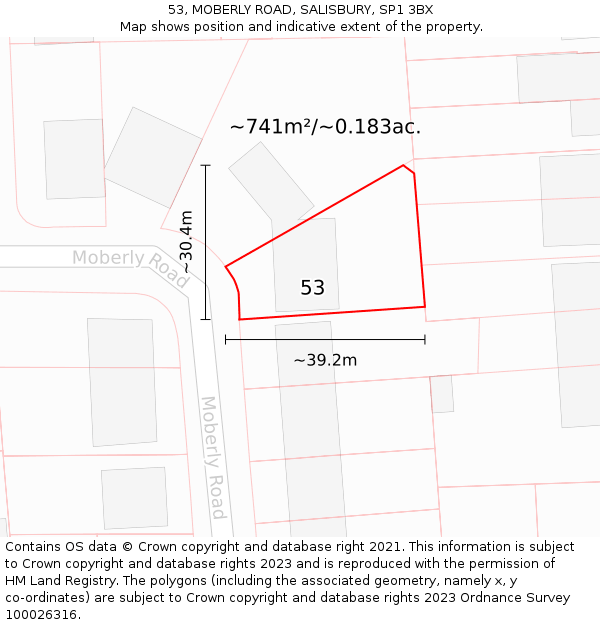 53, MOBERLY ROAD, SALISBURY, SP1 3BX: Plot and title map