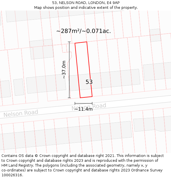 53, NELSON ROAD, LONDON, E4 9AP: Plot and title map