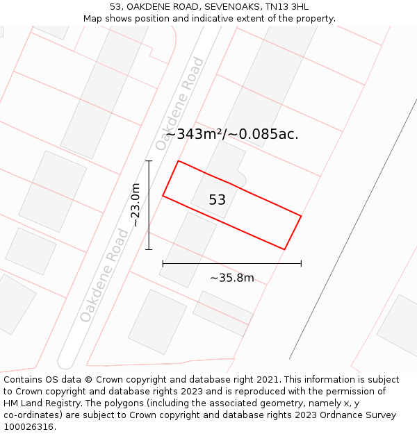 53, OAKDENE ROAD, SEVENOAKS, TN13 3HL: Plot and title map