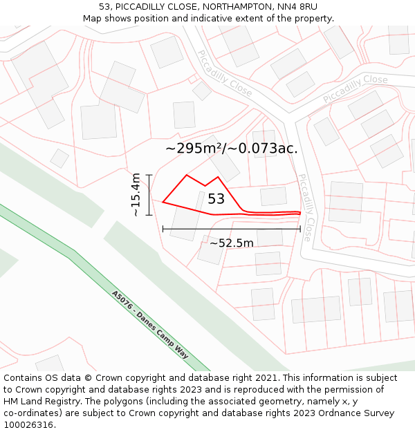 53, PICCADILLY CLOSE, NORTHAMPTON, NN4 8RU: Plot and title map