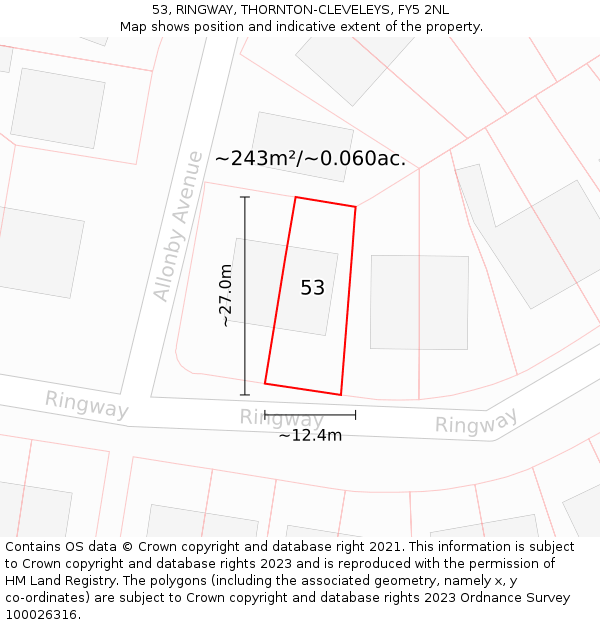 53, RINGWAY, THORNTON-CLEVELEYS, FY5 2NL: Plot and title map