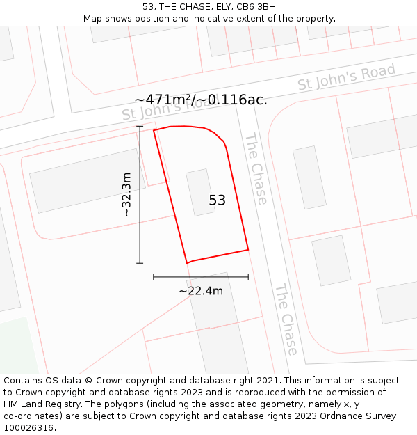 53, THE CHASE, ELY, CB6 3BH: Plot and title map