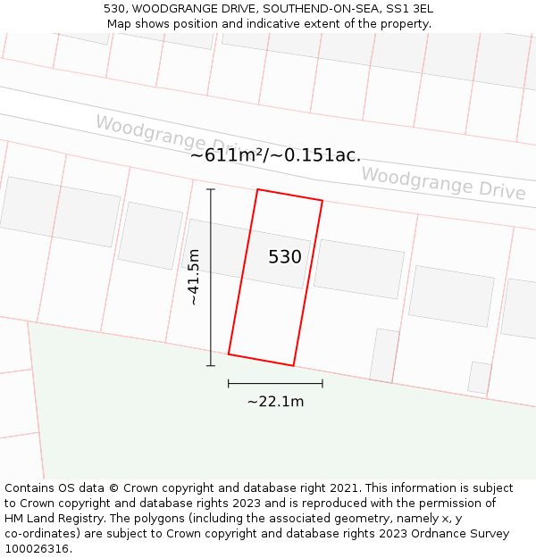 530, WOODGRANGE DRIVE, SOUTHEND-ON-SEA, SS1 3EL: Plot and title map