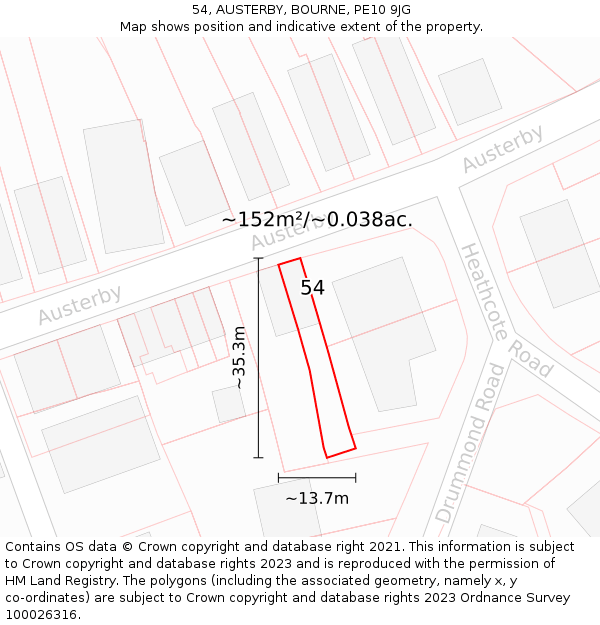 54, AUSTERBY, BOURNE, PE10 9JG: Plot and title map