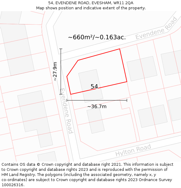 54, EVENDENE ROAD, EVESHAM, WR11 2QA: Plot and title map