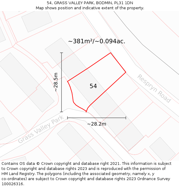 54, GRASS VALLEY PARK, BODMIN, PL31 1DN: Plot and title map