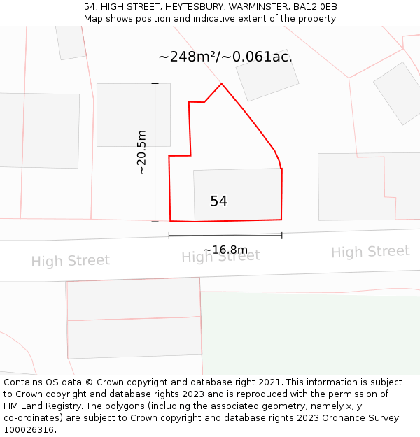 54, HIGH STREET, HEYTESBURY, WARMINSTER, BA12 0EB: Plot and title map