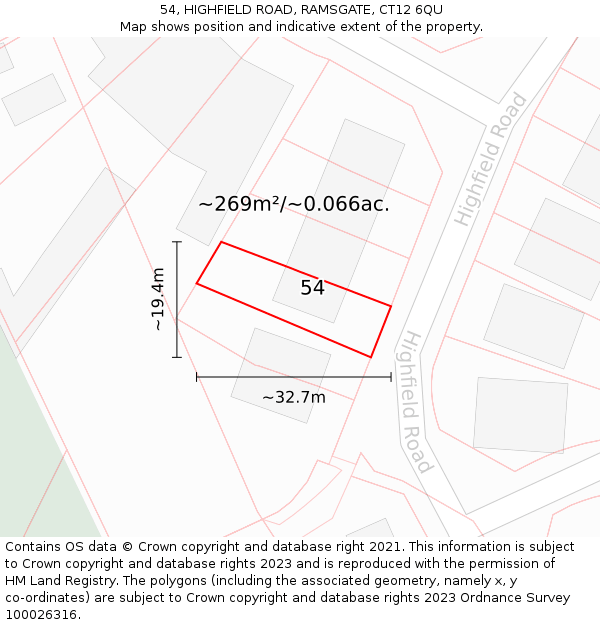 54, HIGHFIELD ROAD, RAMSGATE, CT12 6QU: Plot and title map