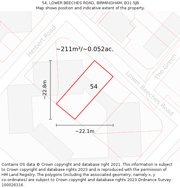54, LOWER BEECHES ROAD, BIRMINGHAM, B31 5JB: Plot and title map