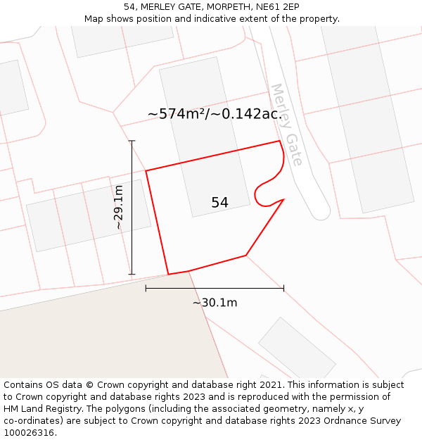 54, MERLEY GATE, MORPETH, NE61 2EP: Plot and title map