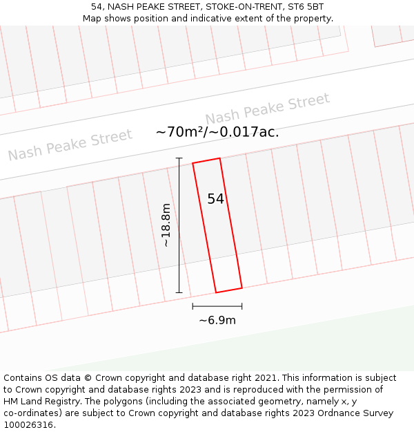54, NASH PEAKE STREET, STOKE-ON-TRENT, ST6 5BT: Plot and title map