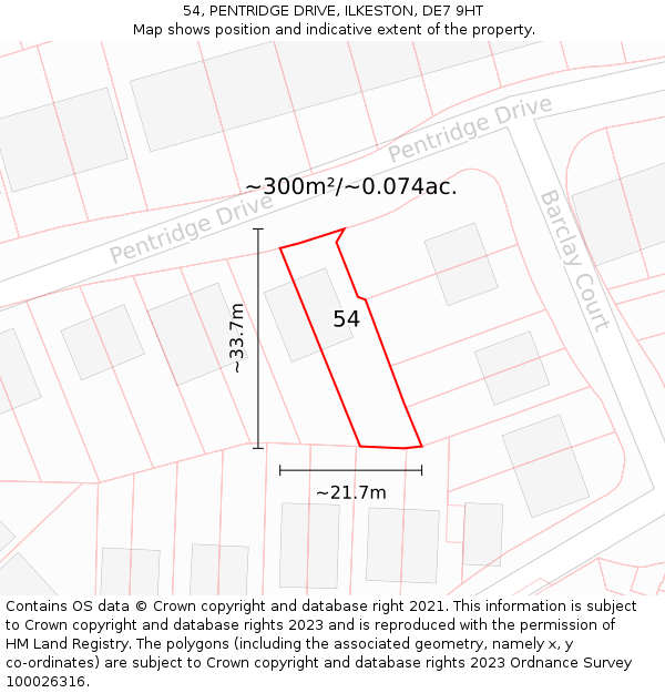 54, PENTRIDGE DRIVE, ILKESTON, DE7 9HT: Plot and title map