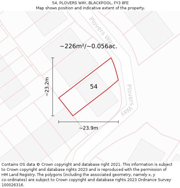 54, PLOVERS WAY, BLACKPOOL, FY3 8FE: Plot and title map