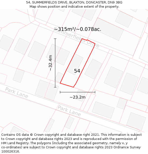 54, SUMMERFIELDS DRIVE, BLAXTON, DONCASTER, DN9 3BG: Plot and title map
